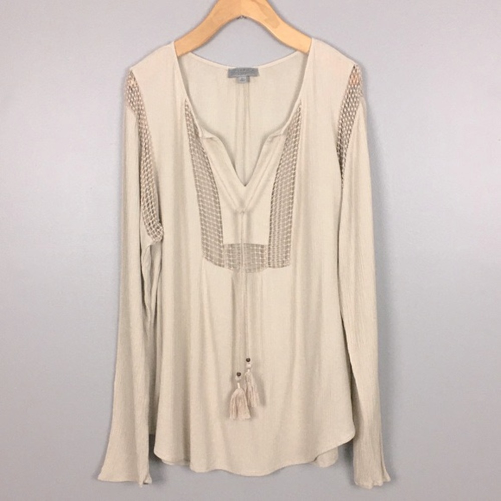 Joseph A. Women's Tan LS Bohemian Tunic Blouse